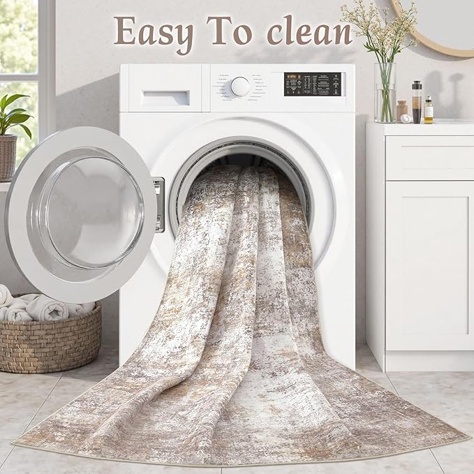 Washable 10X12 Area Rug: Modern Abstract Soft Non-Slip Indoor Rugs - Low Pile Stain Resistant Rug for Living Room Bedroom Dining Room Playroom Office(Golden Brown,10'x12')