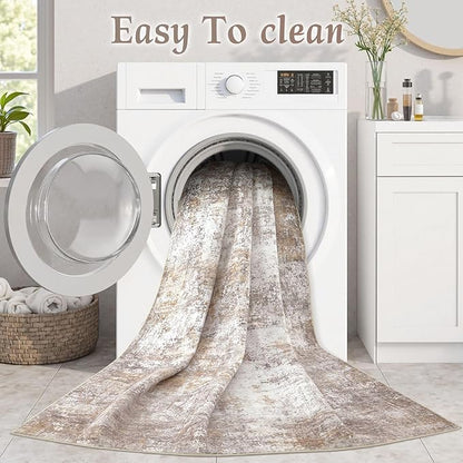 Washable 10X12 Area Rug: Modern Abstract Soft Non-Slip Indoor Rugs - Low Pile Stain Resistant Rug for Living Room Bedroom Dining Room Playroom Office(Golden Brown,10'x12')