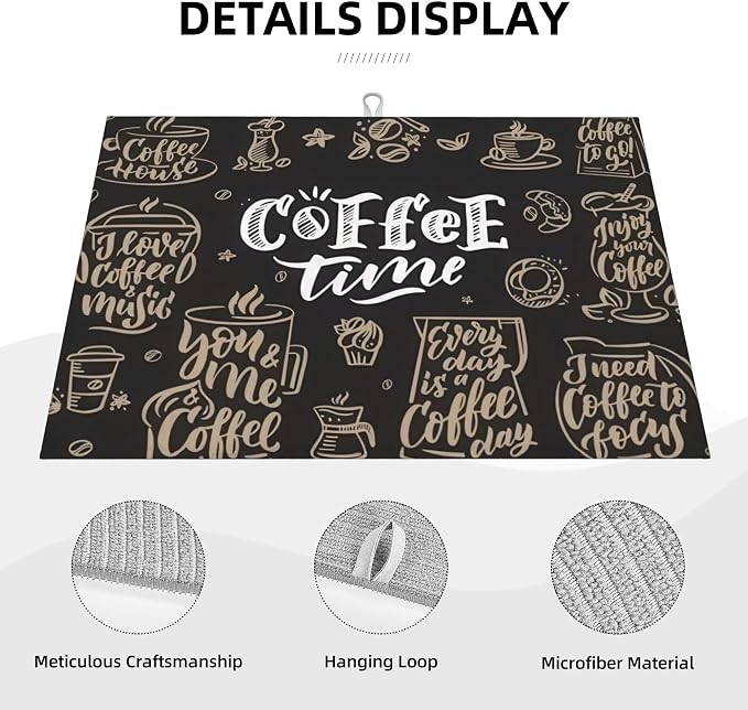 Coffee Time Dish Drying Mat 18x24 Inch, Microfiber Absorbent Fast Dry Mat Large - Image 3