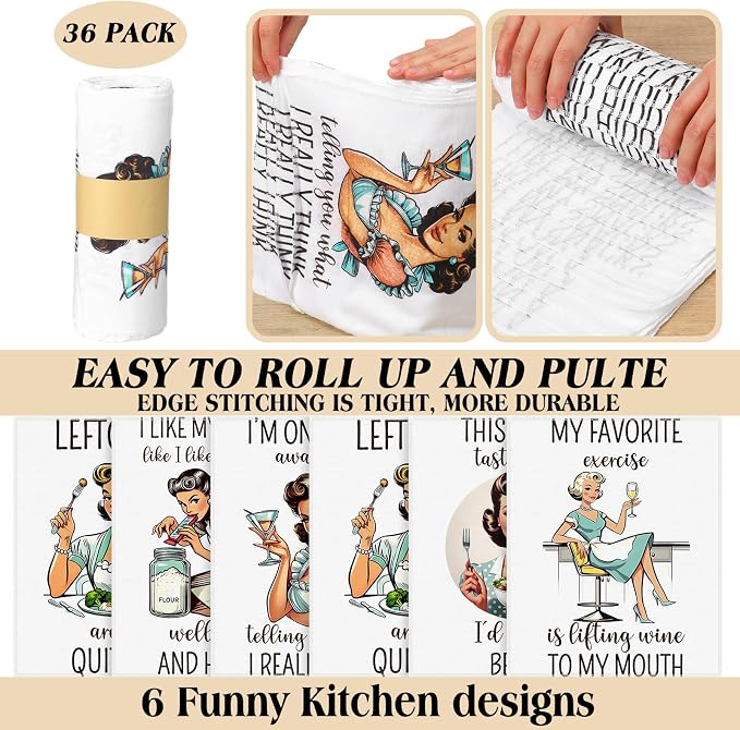 36 Pack Funny Style Reusable Cleaning Cloths Washable Cotton Kitchen Towels - Image 3