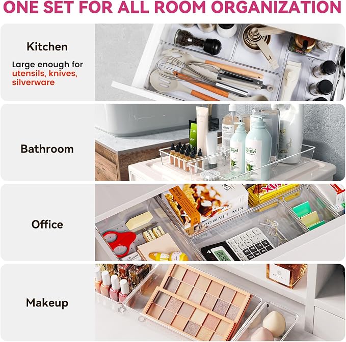 Criusia 26 Pack Large Clear Plastic Drawer Organizer Bins -5 Size Heavy Duty - Image 3