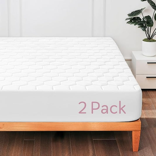 Hearth & Harbor 2 Pack King Size Quilted Fitted Mattress Pad Cover, 100% Waterproof Mattress Protectors, Deep Pocket Fitted Mattress Cover 8" - 21" (78" x 80", White)