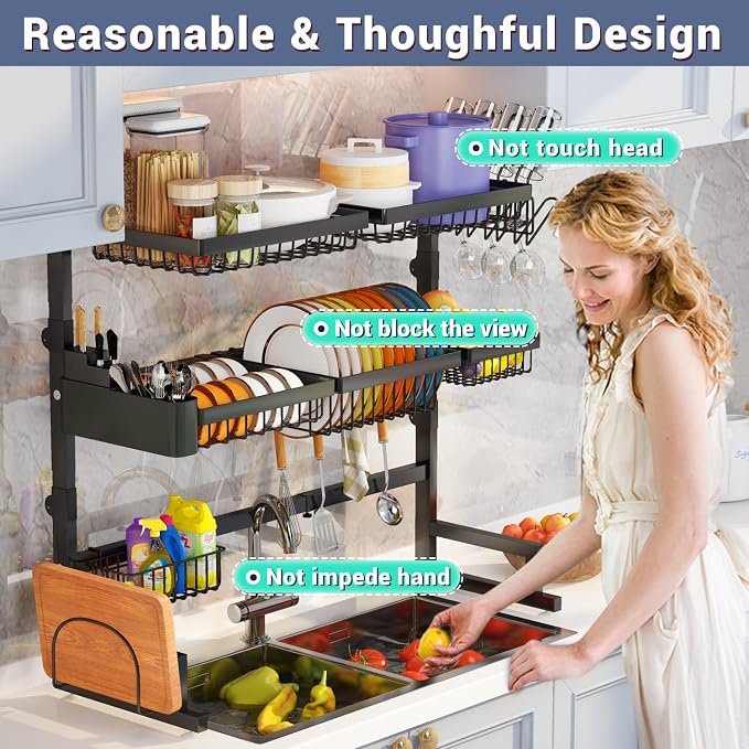 Over Sink Dish Drying Rack Snap-On Design Large Dish Drainer Storage Counter - Image 6