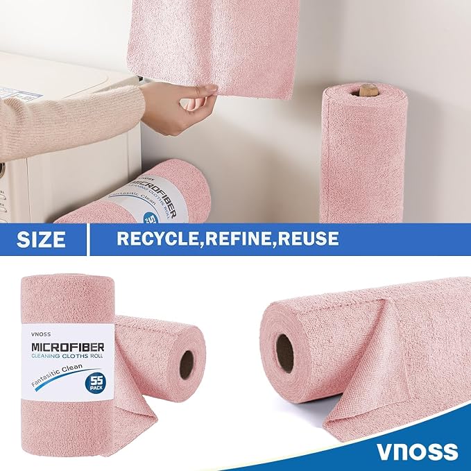 55 Pack Microfiber Cleaning Cloth Roll, Tear Away Reusable Towels, Ultra - Image 2