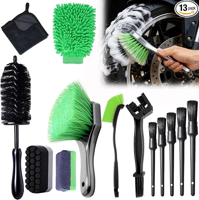 13PCS Motorcycle Cleaning Kit, Motorcycle Detailing Kit Overall Cleaner Tools by AutokcanBestFriendsForYourCarDetailing
