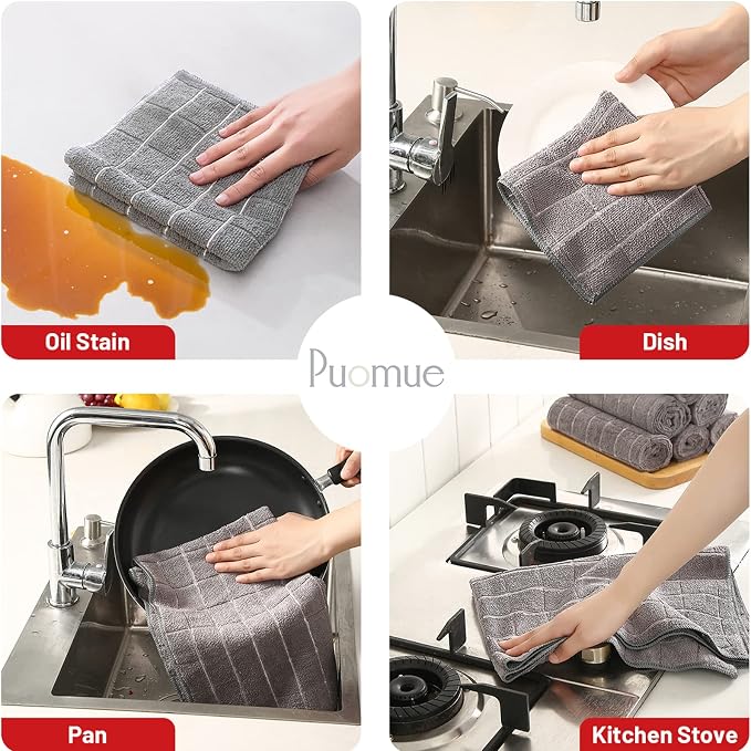 Microfiber Kitchen Towels and Dishcloths Set, 26 X 18 Inch and 12 X 12 Inch - Image 3