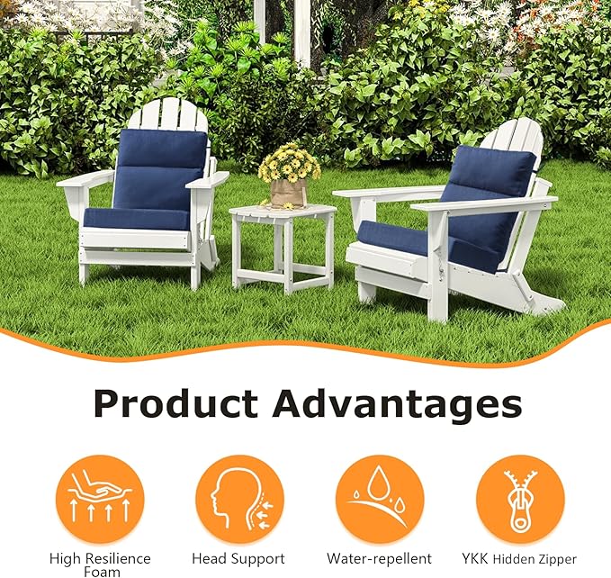 Sunbrella Outdoor Separate High Back Cushion Seat Pads, 2-Pack 44 x 21 Inch Water-Repellent & Fade-Resistant Patio Furniture Cushions with Ties for Adirondack, Rocking Chairs, Specrtum indigo
