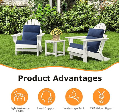 Sunbrella Outdoor Separate High Back Cushion Seat Pads, 2-Pack 44 x 21 Inch Water-Repellent & Fade-Resistant Patio Furniture Cushions with Ties for Adirondack, Rocking Chairs, Specrtum indigo