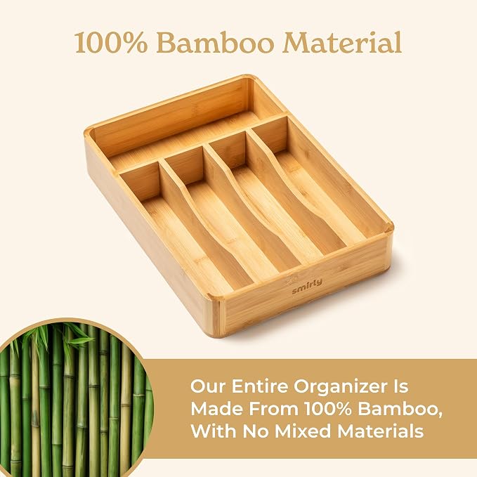 SMIRLY Silverware Drawer Organizer – Bamboo Kitchen Drawer Organizer, - Image 3