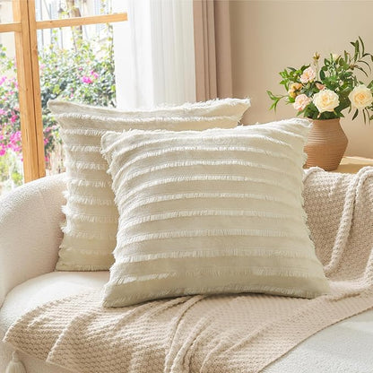 BEDELITE Velvet Pillow Covers 26x26 with Zipper, 2 Pack Super Soft Square Pillow Covers for Bedroom, Sofa, Luxury Cozy Fleece Pillowcases for All Seasons(26x26 Inches, Beige-Boho)