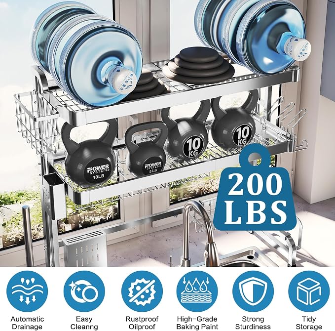 Over The Sink Dish Drying Rack, 3 Tier Adjustable Length Full Stainless Steel - Image 9