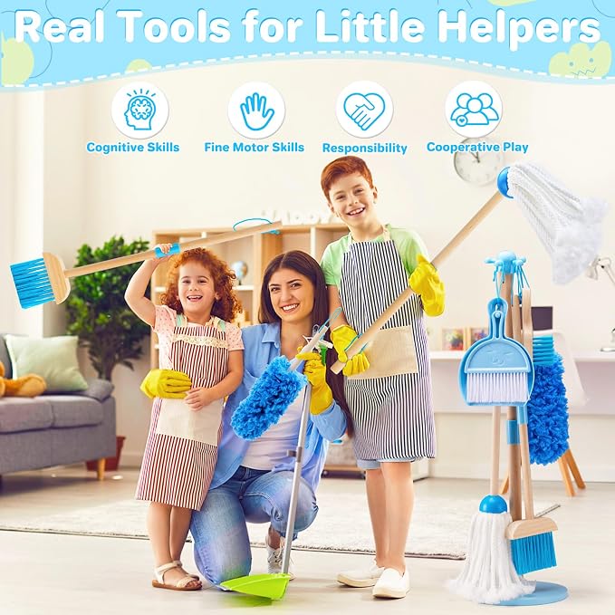 WHOHOLL 9 Pcs Wooden Kids Cleaning Toy Set, Cleaning Toys - Image 6