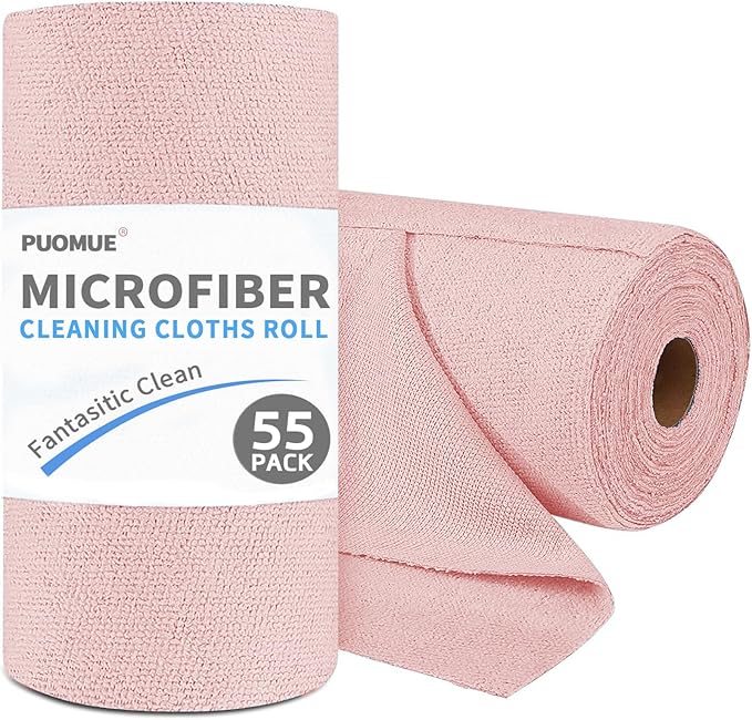 55 Pack Microfiber Cleaning Cloth Roll, Tear Away Reusable Towels, Ultra by Puomue