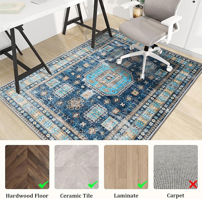 Office Chair Mat for Hardwood Floor, 60"x45" Easy Glide Computer Desk Mat Protector for Rolling Chair Under Desk Rug Nonslip Backing, Machine Wash, (Modern)