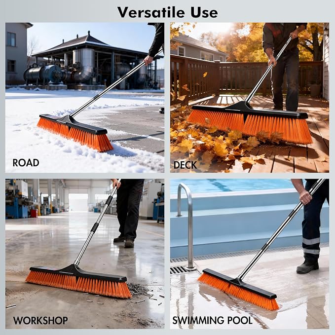 24" Push Broom, Heavy Duty Outdoor Commercial Broom - Image 3