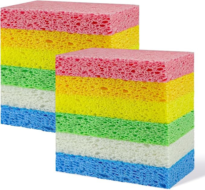 Non-Scratch Kitchen Sponges 12 PCS | Compressed Cellulose Sponges | Natural by Biguphate