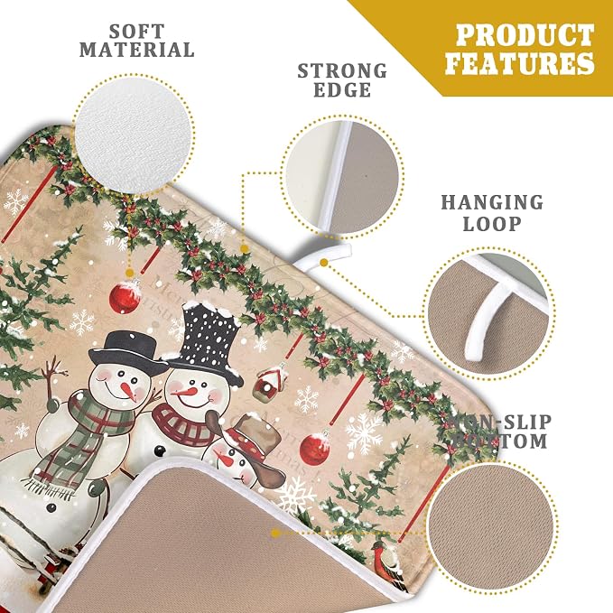 Winter Snowman Dish Drying Mat 16x18 Inch Red Buffalo Plaid Holiday Dish - Image 4