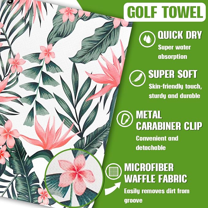 Tropical Plants Golf Towel and Brush Set, Microfiber Waffle Golf Bag Towel - Image 4