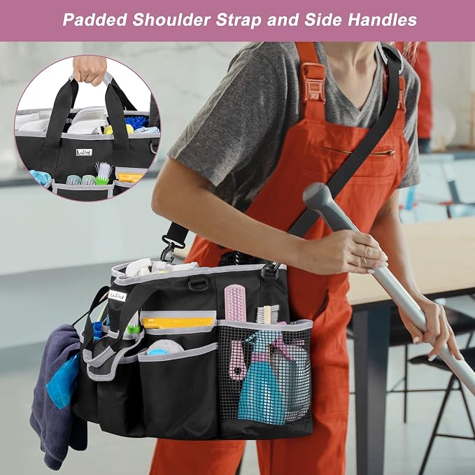 LoDrid Cleaning Caddy Bag with Handle and Shoulder Strap, Cleaning Supplies - Image 4