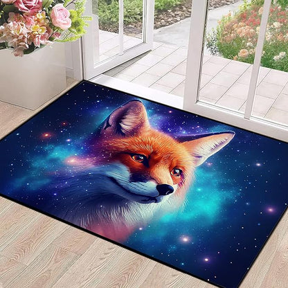 Galaxy Fox Rug 3D Cute Foxes Area Rugs for Bedroom Living Room Playroom Boys Kids Cartoon Colorful Carpet Glitter Stars Throw Rugs Floor Mat 63 in x 31 in
