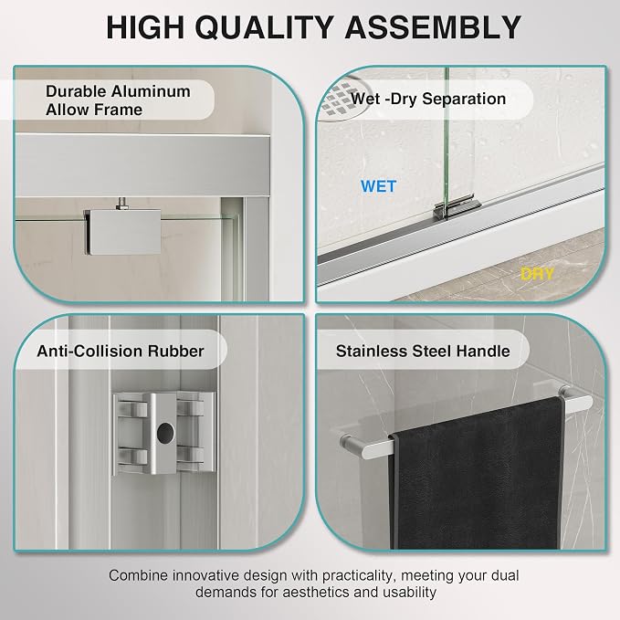 KPUY Glass Shower Door, 61-66" W x 76" H Semi-Frameless Double Sliding Shower - Image 8