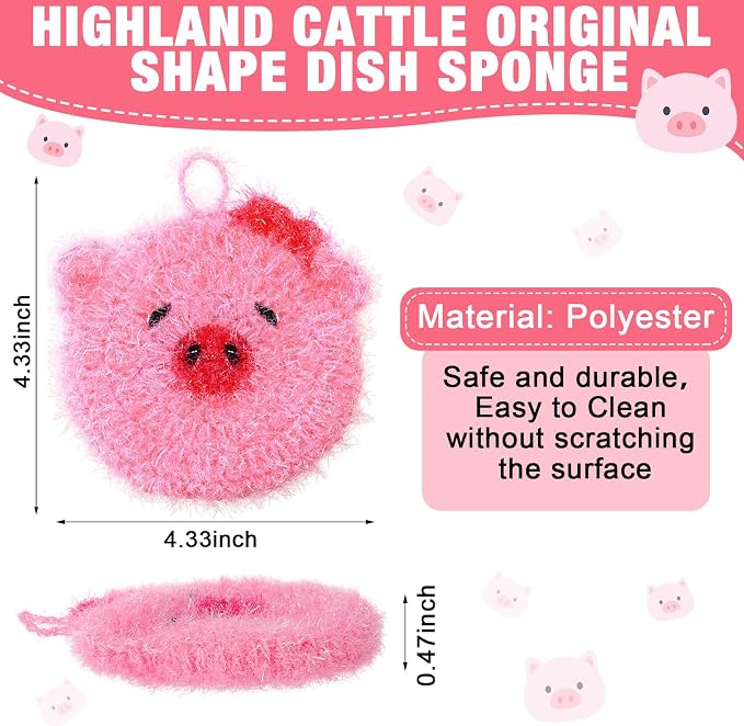 6 Piecs Cute Pig Shape Dish Sponge Dual Sided Non Scratch Pig Dish Washing - Image 2