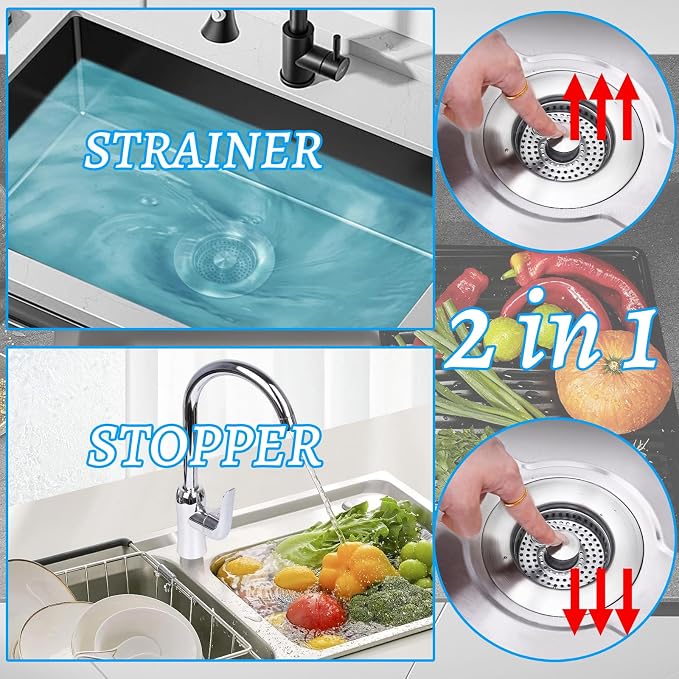 3 in 1 Kitchen Sink Drain Strainer, Universal Stainless Steel Kitchen Sink - Image 2