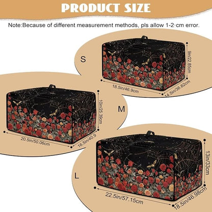 Red Rose Bat Cobweb Print Microwave Oven Dust Cover Polyester-Linen Fabric Dust Cover for Microwave Oven Universal Dust-Proof Kitchen Appliance Protector Fits Most Microwaves, L