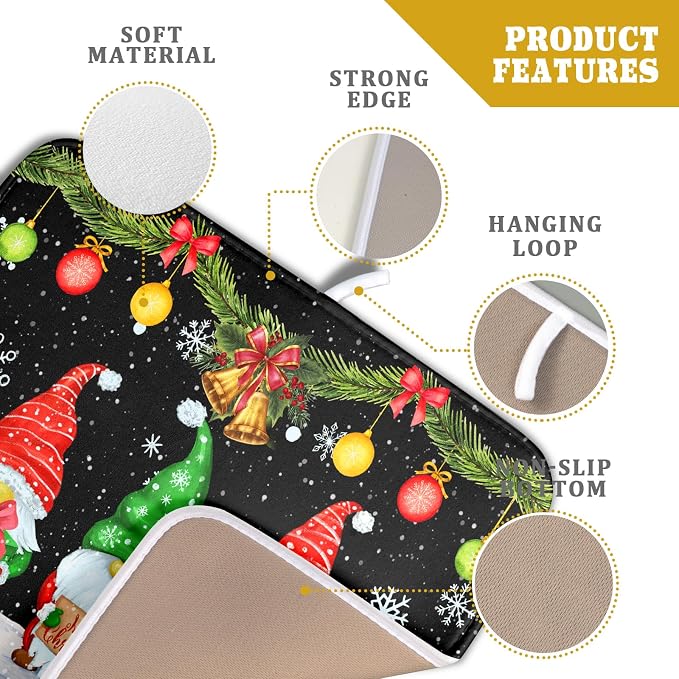 Merry Christmas Dish Drying Mat Black Gnomes Dish Drainer Mats 16x18 Inch - Image 4