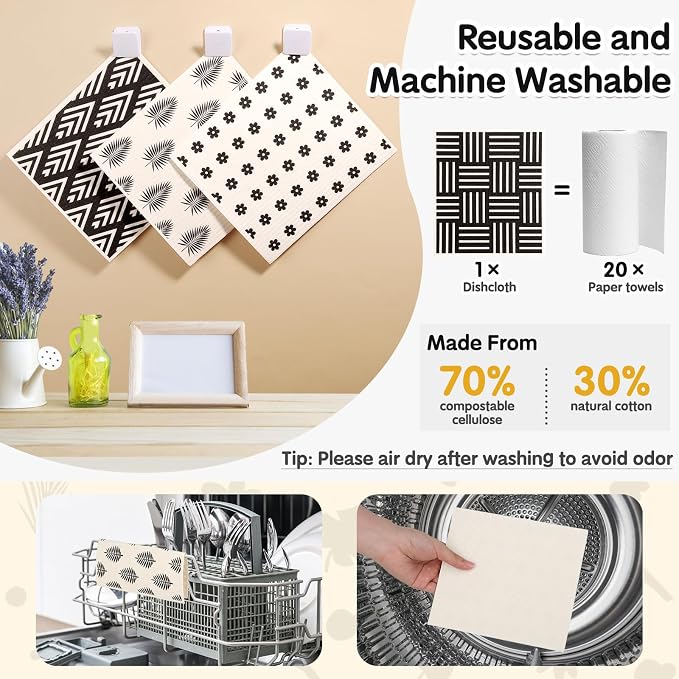 Lucomb 10 Pack Swedish Dish Cloths Reusable - Image 2