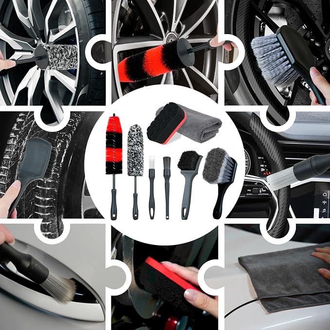 9Pcs Car Wheel Detailing Brush Kit – Scratch-Free Rim & Tire Cleaner Brushes - Image 8