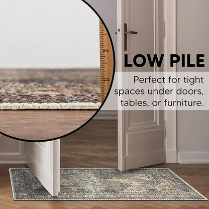 Keen Home Design 2x3 Rug - Machine Washable Entry Rug with Non-Slip Backing, Ideal for Enteryway, Kitchen, Bathroom, Laundry Room - Vintage, Easy Clean, Durable, Low Pile Rug - (2' x 3')