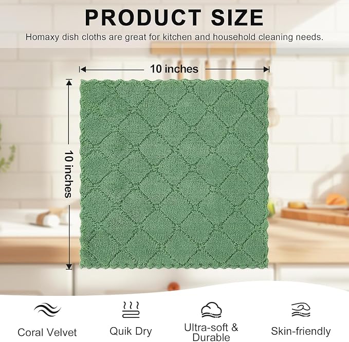 Homaxy 24 Pack Kitchen Dish Cloths, Super Soft and Absorbent Coral Velvet Dish - Image 5