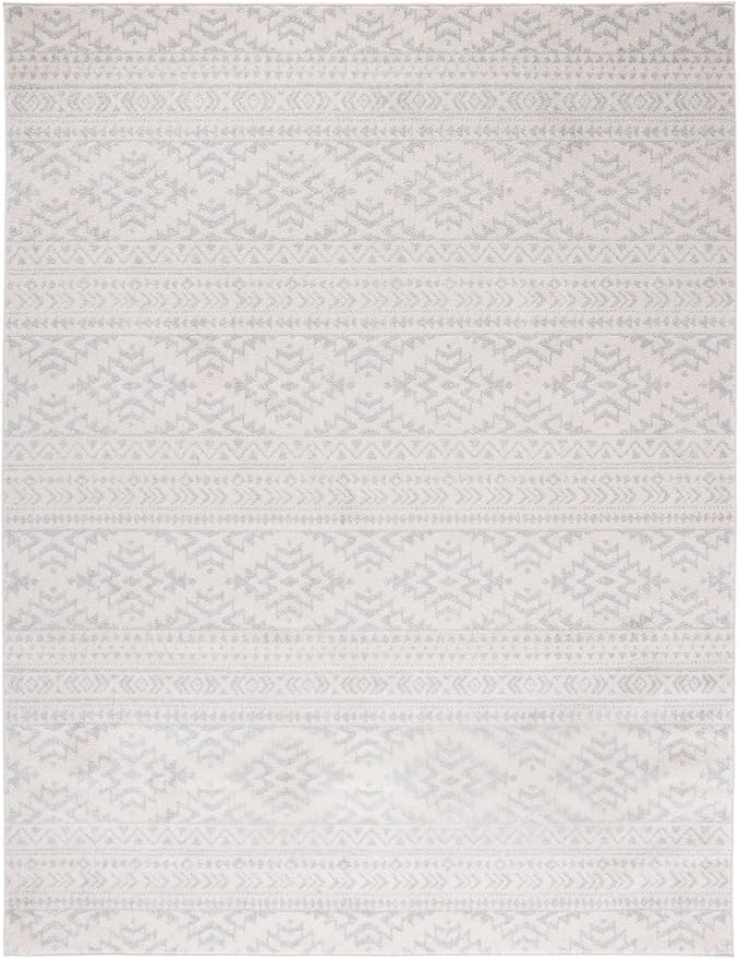 SAFAVIEH Area Rug 8x10 - Tulum Collection - Large - Ivory & Light Grey, Moroccan Boho Tribal Design, Non-Shedding & Easy to Clean, Ideal for Living Room, Bedroom, Dining Space (TUL272G)