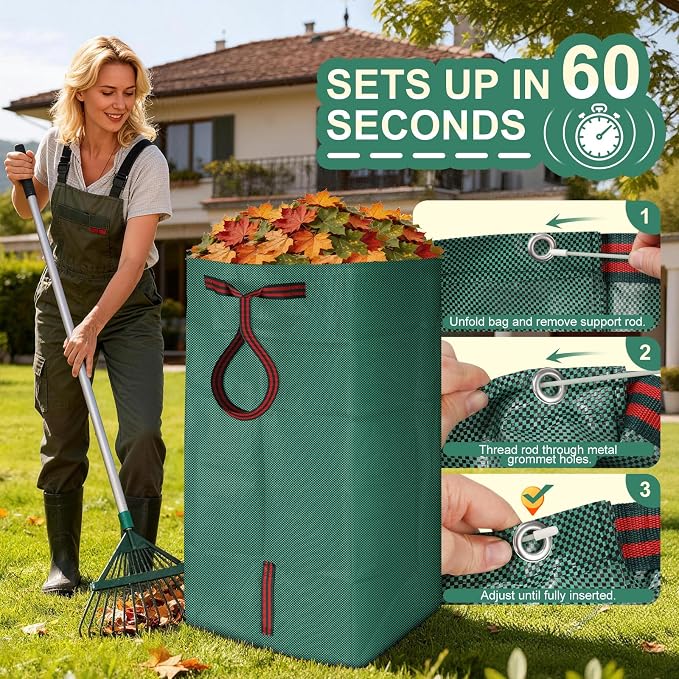 Yard Waste Bags 2-Pack 72 Gallon, Reusable Leaf Collector, Self-Standing Leaf - Image 5