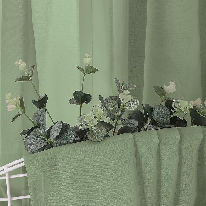 Tollpiz Short Sheer Curtain Living Room Linen Textured Curtains Sheer Light - Image 6