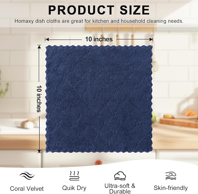 Homaxy 12 Pack Kitchen Dish Cloths, Super Soft and Absorbent Coral Velvet Dish - Image 5