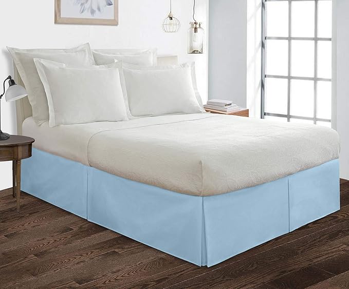 Bed Skirt - 100% Cotton 800 Thread Count Box Pleated Bed Skirt - Luxury Pleated Dust Ruffle, Hotel Quality Modern Bed Skirt, Easy Fit with 12 Inch Tailored Drop, Full XXL, Light Blue
