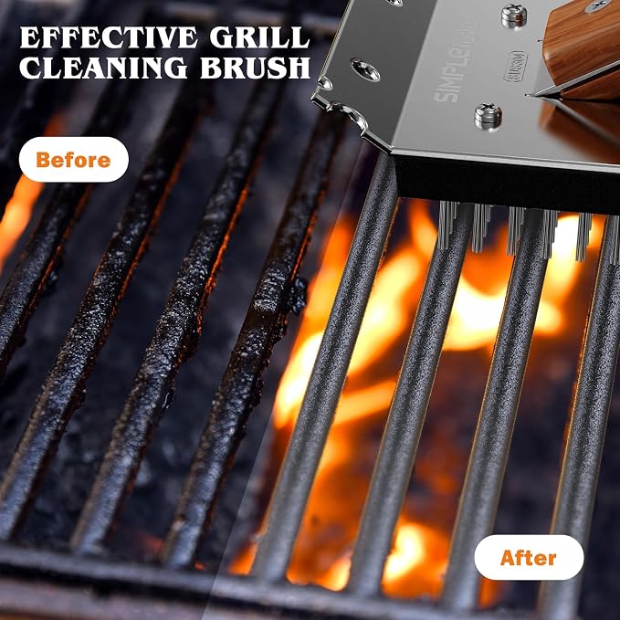 SIMPLETASTE Grill Brush and Scraper, Cherry Wooden Handle Wire Grill Brush - Image 4