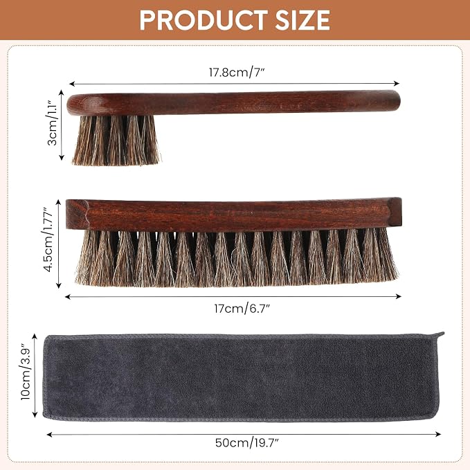 3pcs 100% Horse Hair Shoe Brush Kit Shoe Shine Kit Beech Wood Leather Care Set - Image 7
