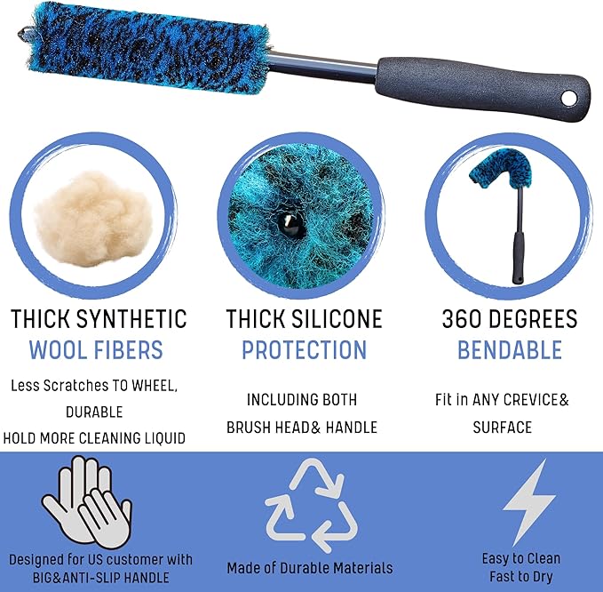 7PCS Car Wheel Rims Detail Cleaning PRO Wash Kit, Wheel Wash Mitt, Tire Brush - Image 6