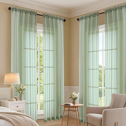 OVZME Sage Green Bedroom Curtains 2 Panel Sets 90 Inch Length, 59 Inch Extra Wide Light Filtering Light Weight Soft Window Treatment Panels for Study Room Living Room Guest Room, 59Wx90L Inches