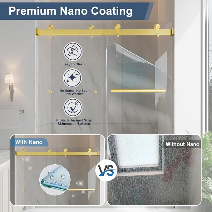 Frameless Bathtub Shower Door, 55-60" W x 60" H Double Sliding Tub Shower Door - Image 4