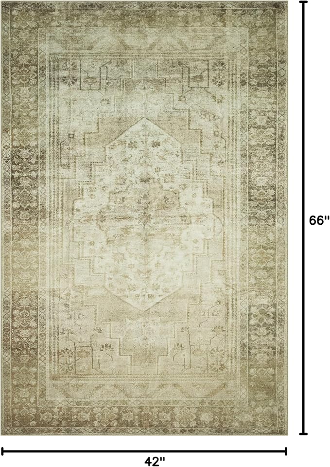 Loloi Magnolia Home by Joanna Gaines Banks Collection BAN-06 Natural/Granite 3'-6" x 5'-6" .13" Pile Height, Machine Washable, Accent Rug