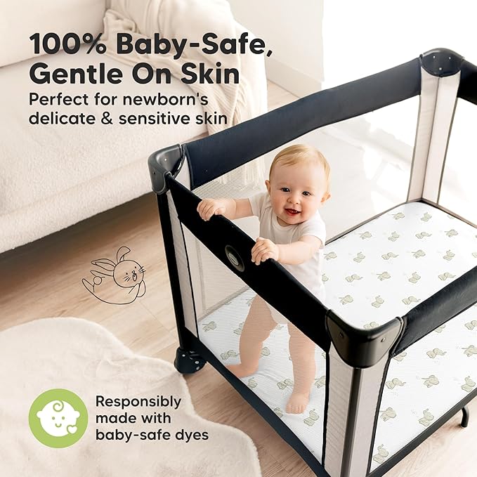 Pack and Play Sheets Fitted - 2-Pack Mini Crib Sheets for Pack N Play Mattress 38x26, Soft & Cozy, Neutral Toddler Playard Bedding, Snug Fitted Mini Baby Crib Mattress Cover Boy, Girl (Elly)