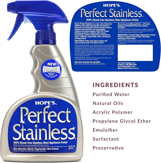HOPE'S Perfect Stainless Steel Cleaner 22-Ounce, Streak-Free Self-Polishing - Image 2