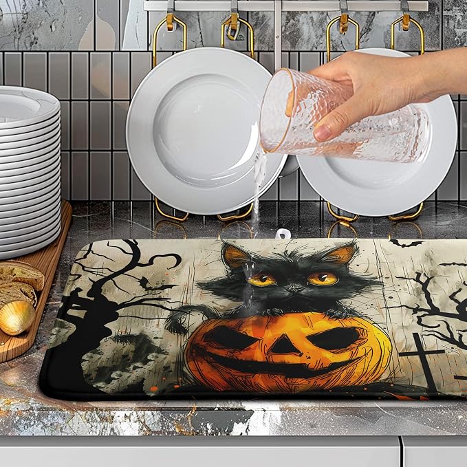 Black Cat Fall Pumpkin Dish Drying Mat 18x24 - Image 5