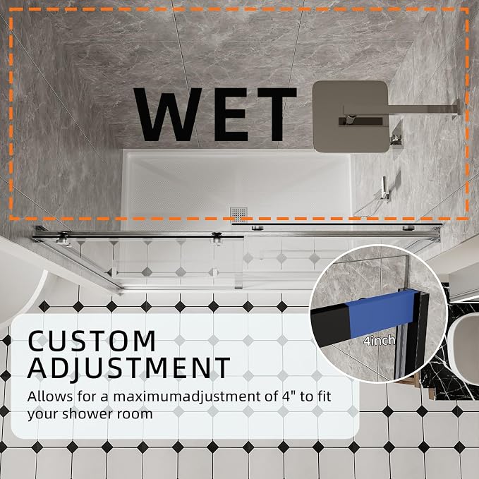 56-60" W x 74" H Frameless Shower Door, Double Sliding Shower Door - Image 8