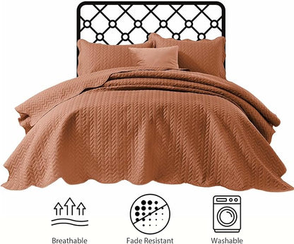 IR Imperial Rooms California King Quilt Bedding Set Size (118"x106") + 2 Pillow Shams (20" x 36"+ 2") - 3 Pcs All Season Reversible Microfiber Coverlet Embossed Quilt Bedspread (Rust)
