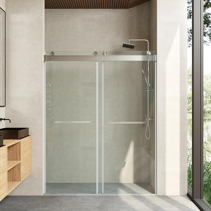 Frameless Soft Close Shower Door, 76 "H, 3/8" Clear Tempered Glass, Double by CRISSENSSI